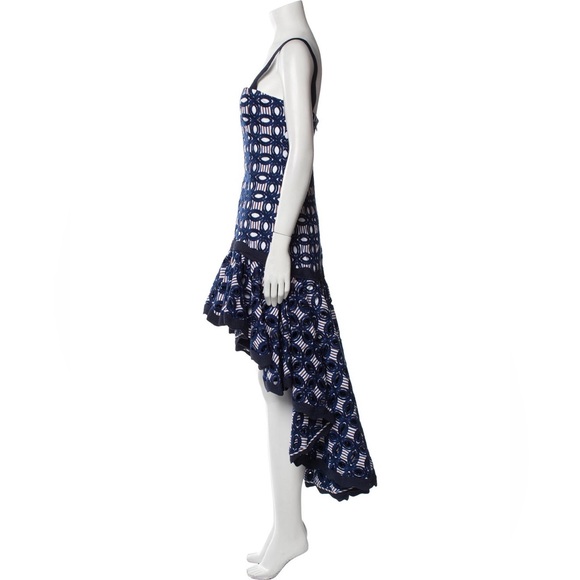 Alexis Navy and White Asymmetrical Dress with Embroidery - Picture 8 of 9